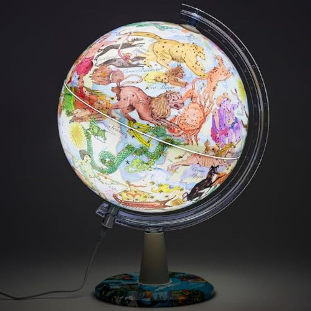 Exerz 30cm Illuminated Zodiac Globe – LED Rotating Desktop Map