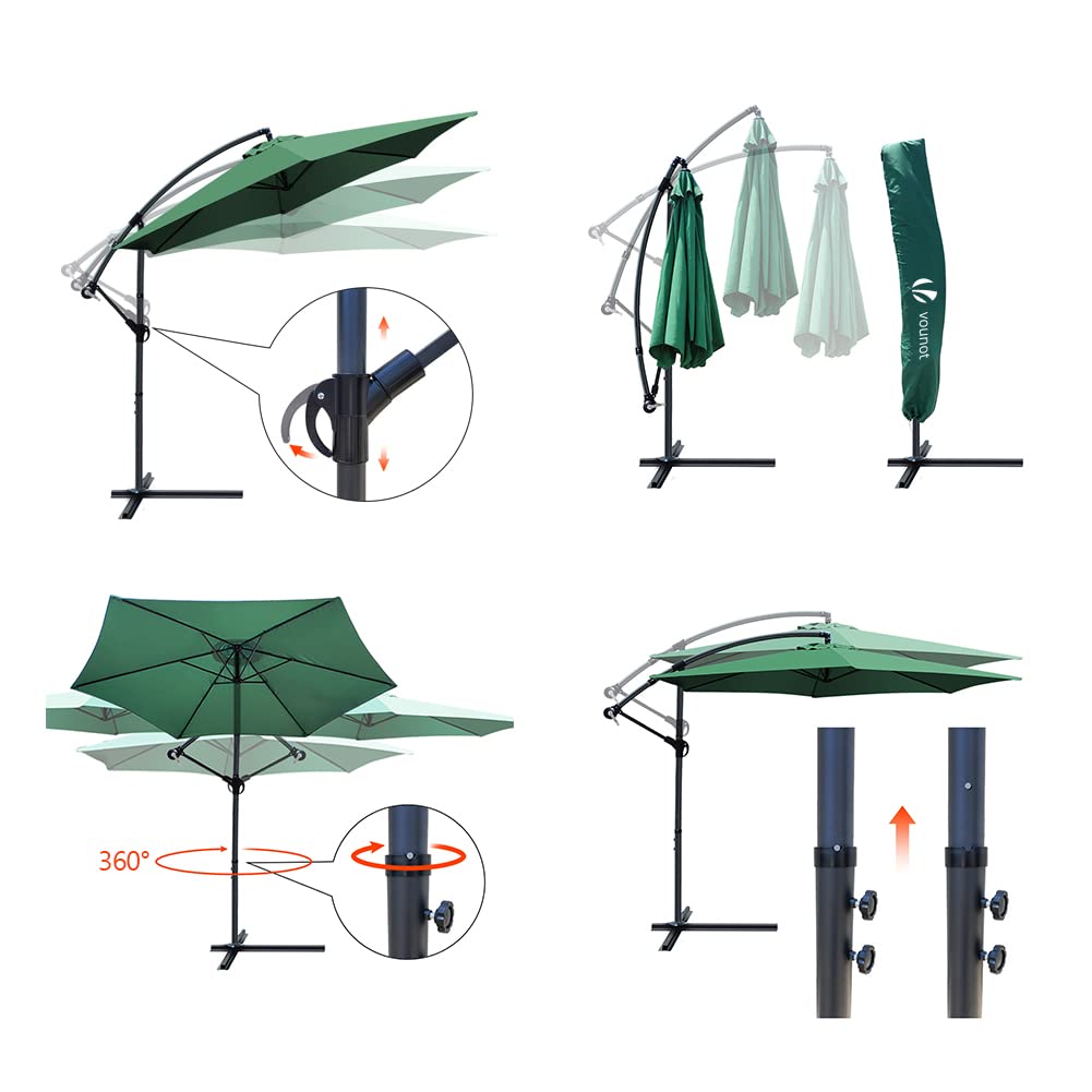 VOUNOT 3m Cantilever Garden Parasol – Tilting Banana Patio Umbrella, Green