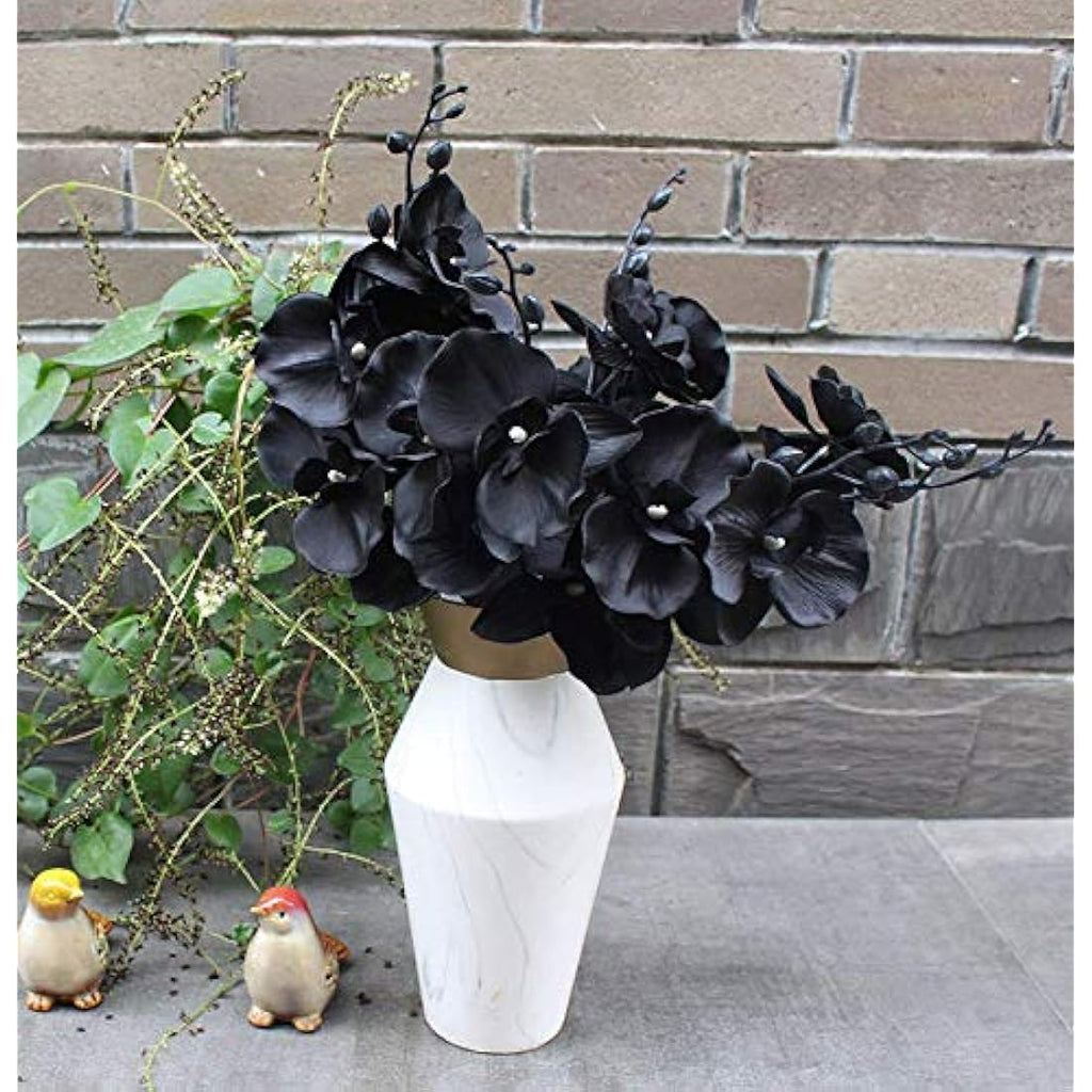 Artificial Black Orchid Stems - 18" Silk Faux Flowers, 3 Pack