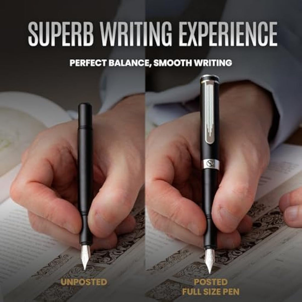 Scriveiner Luxury EDC Fountain Pen | Matt Black & Chrome | Fine Nib