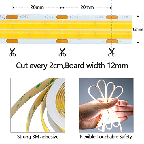 GOMING 32.8ft Double Row COB LED Strip Light | 6000K Cool White 24V