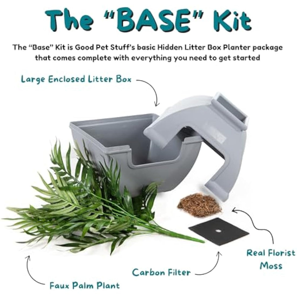 Good Pet Stuff Hidden Litter Box Planter – Enclosed Square Stone Gray