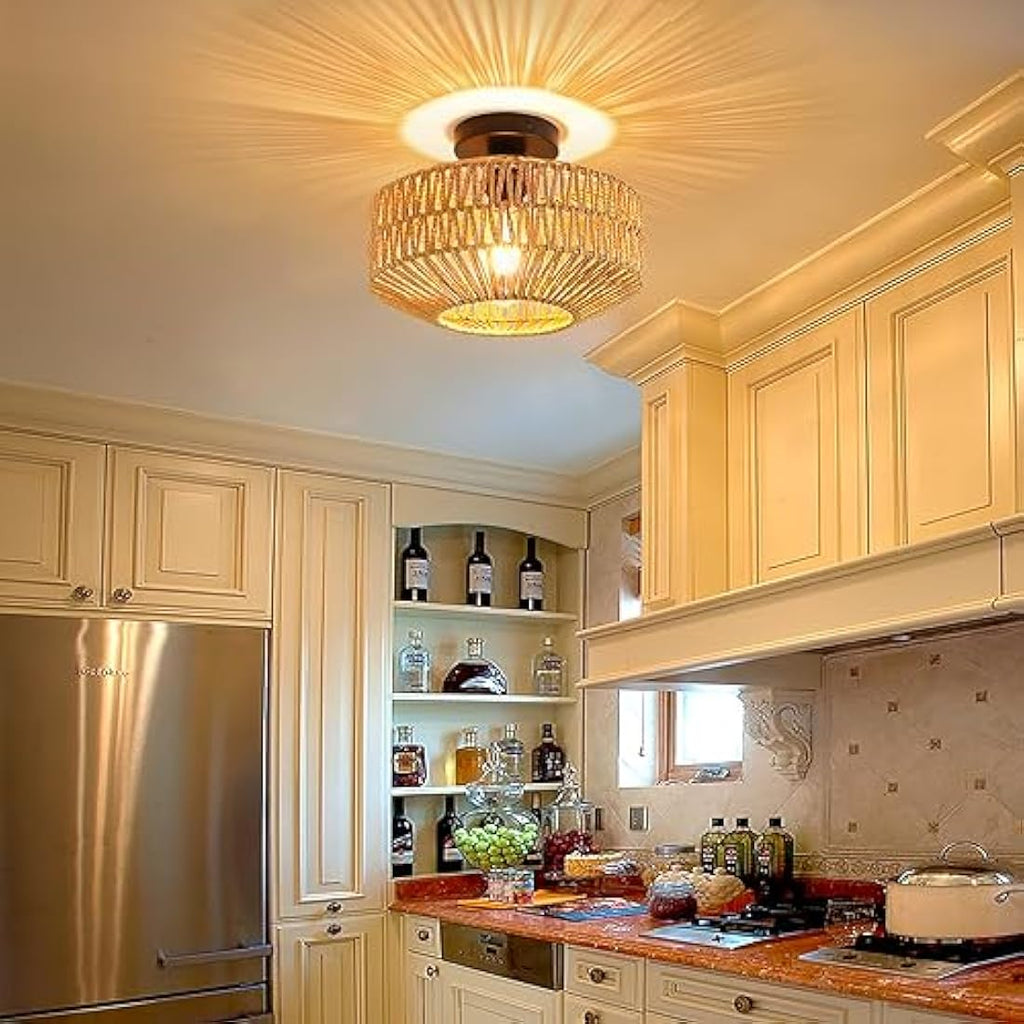 Schindora Boho Rattan Ceiling Light – Vintage Braided Basket Chandelier