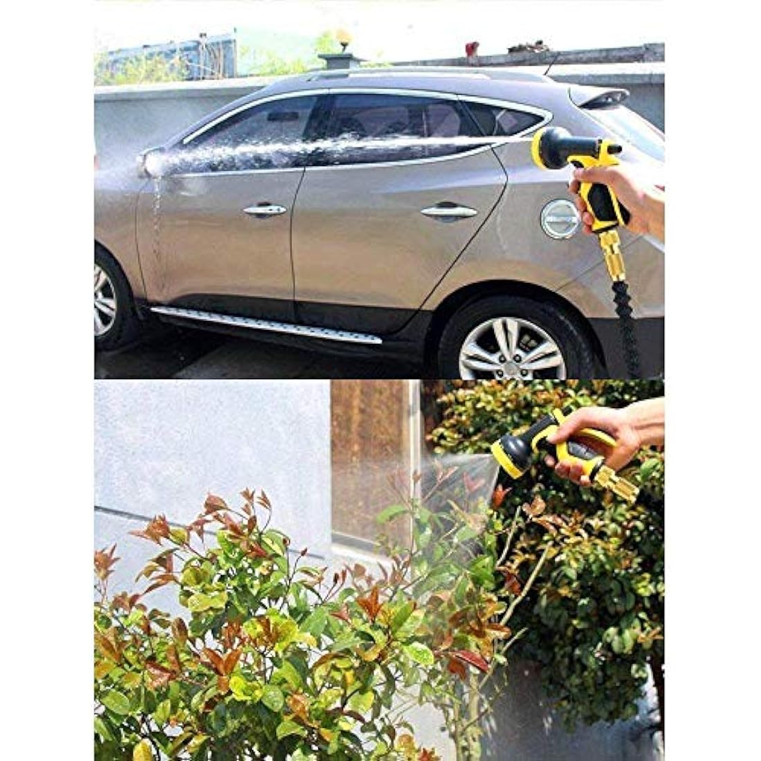 HmiL-U 50ft Expandable Garden Hose | Double Latex Tube with 9-Way Spray Gun