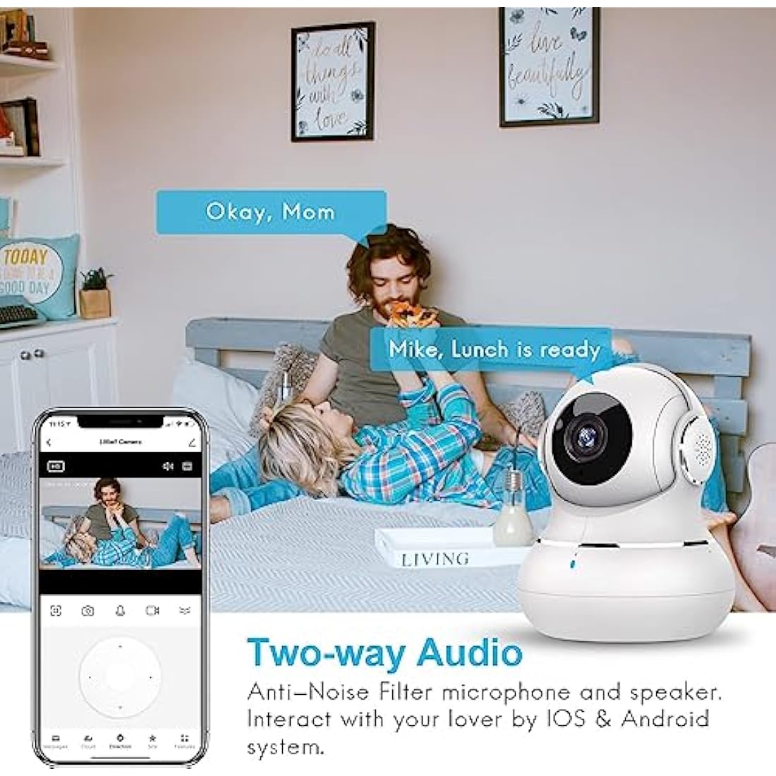 Litokam 2K Indoor Security Camera – 360° Pan/Tilt WiFi Baby Monitor, 2-Pack