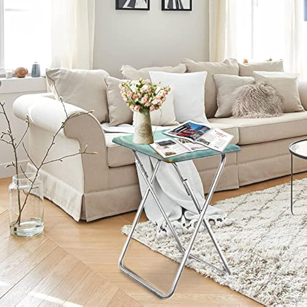 Huhote Folding TV Tray Table – Portable Snack Table in Blue Marble
