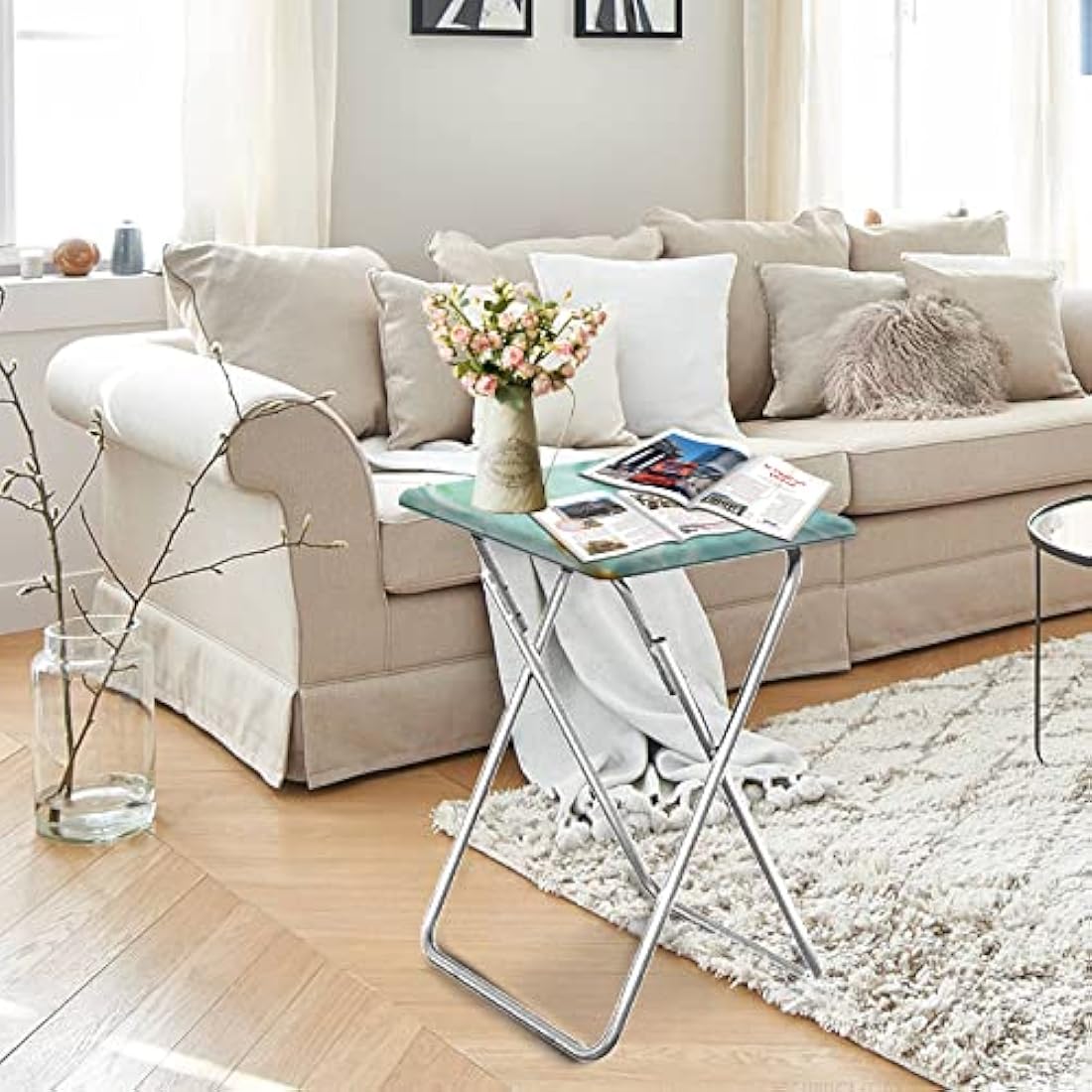 Huhote Folding TV Tray Table – Portable Snack Table in Blue Marble