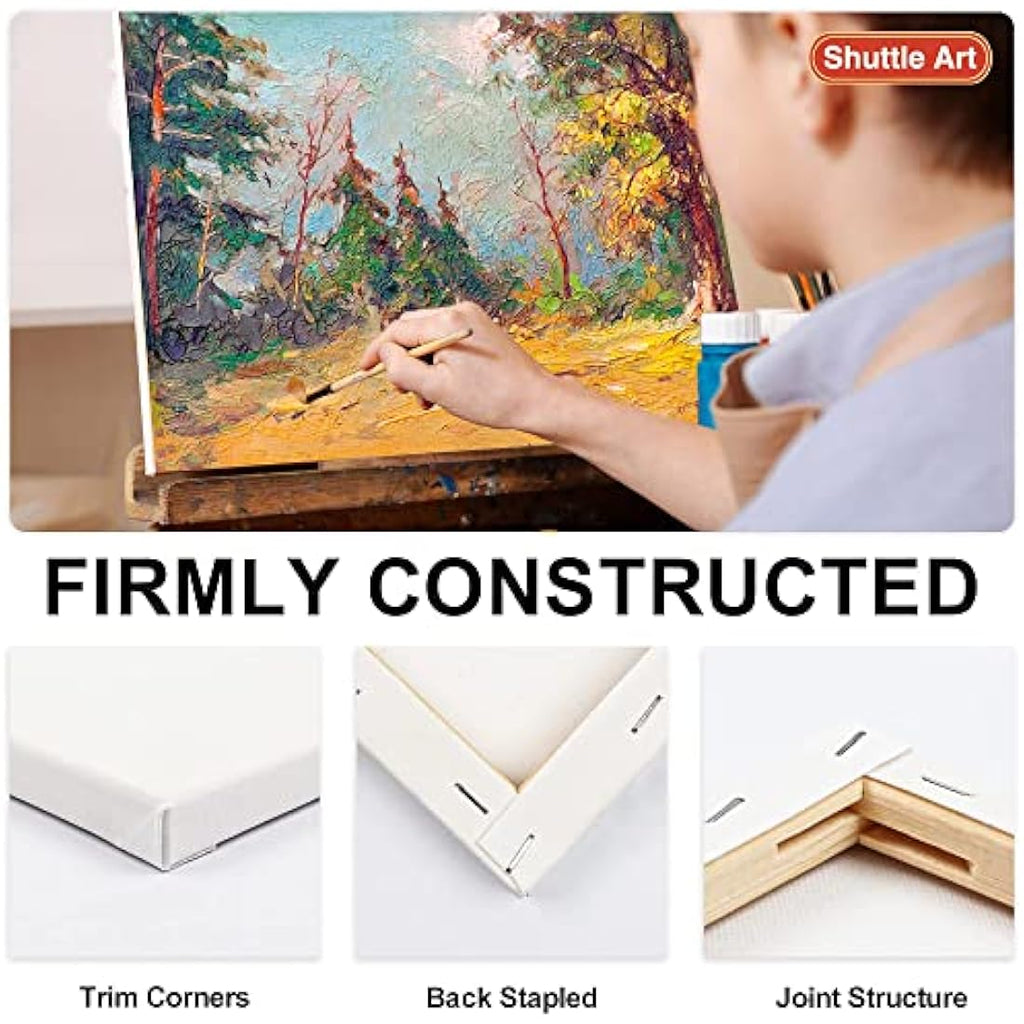 Shuttle Art Stretched Canvas Pack - 15 Multi-Size Primed Cotton Canvases