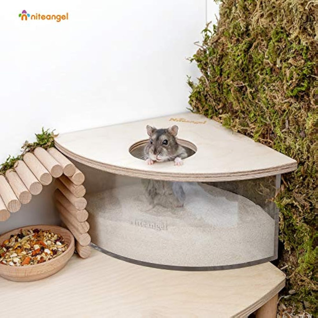 Niteangel Acrylic Hamster Sand Bath Box – Fan-Shaped Digging Container