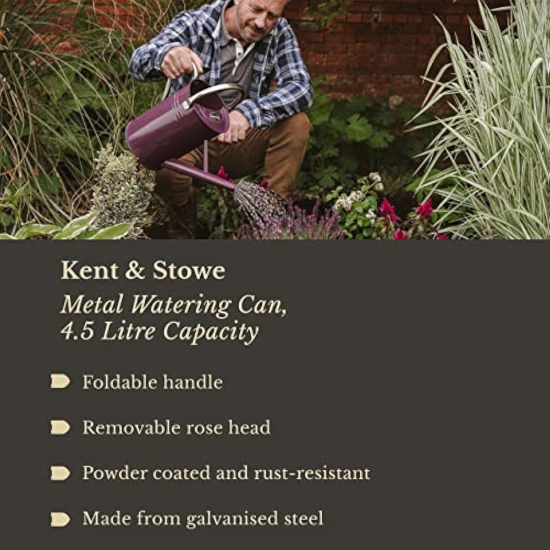 Kent & Stowe 4.5L Metal Watering Can – Deep Violet Galvanised Steel