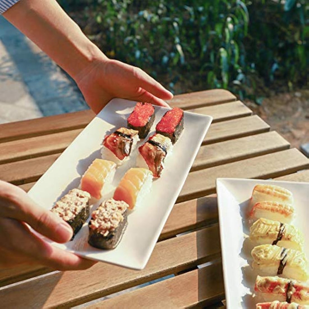 DOWAN White Ceramic Rectangular Serving Platters – 12" x 6" Porcelain Set of 4