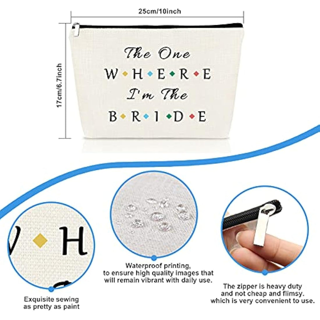 Bride Makeup Bag – Canvas Travel Toiletry Pouch for Bridal Shower