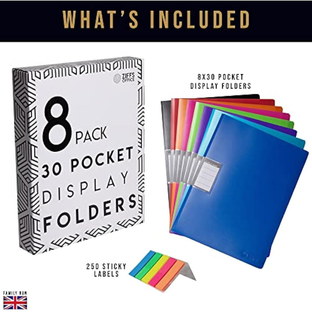 Ziffs Office A4 Display Folders – 8 Pack of 30-Pocket Presentation Books