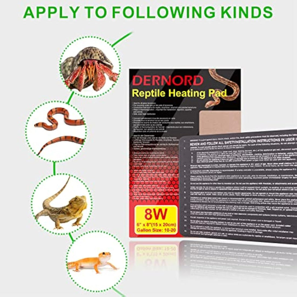 DERNORD Reptile Heat Mat with Digital Thermostat - 8W Under Tank Heater