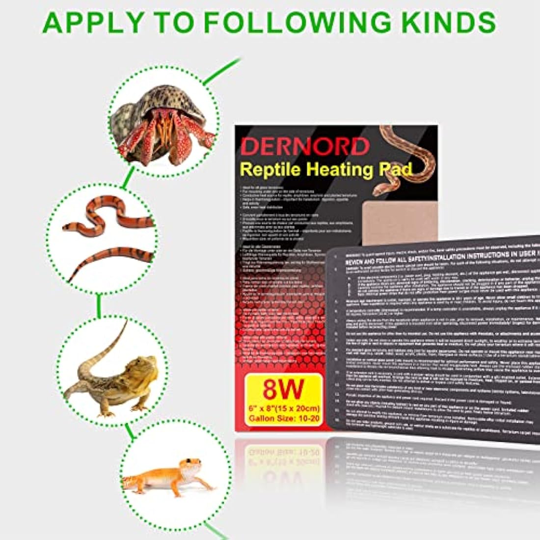 DERNORD Reptile Heat Mat with Digital Thermostat - 8W Under Tank Heater