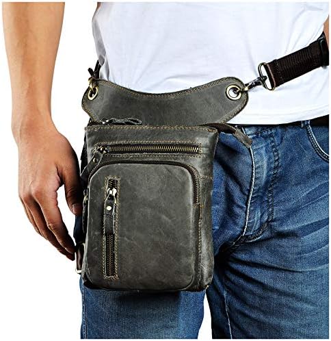 Le'aokuu Mens Genuine Leather Motorcycle Drop Leg Bag | Waist Pack
