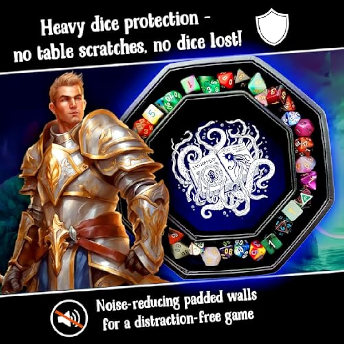 Cthulhu Tome Octagon Dice Tray with Lid – Blue Vegan Leather