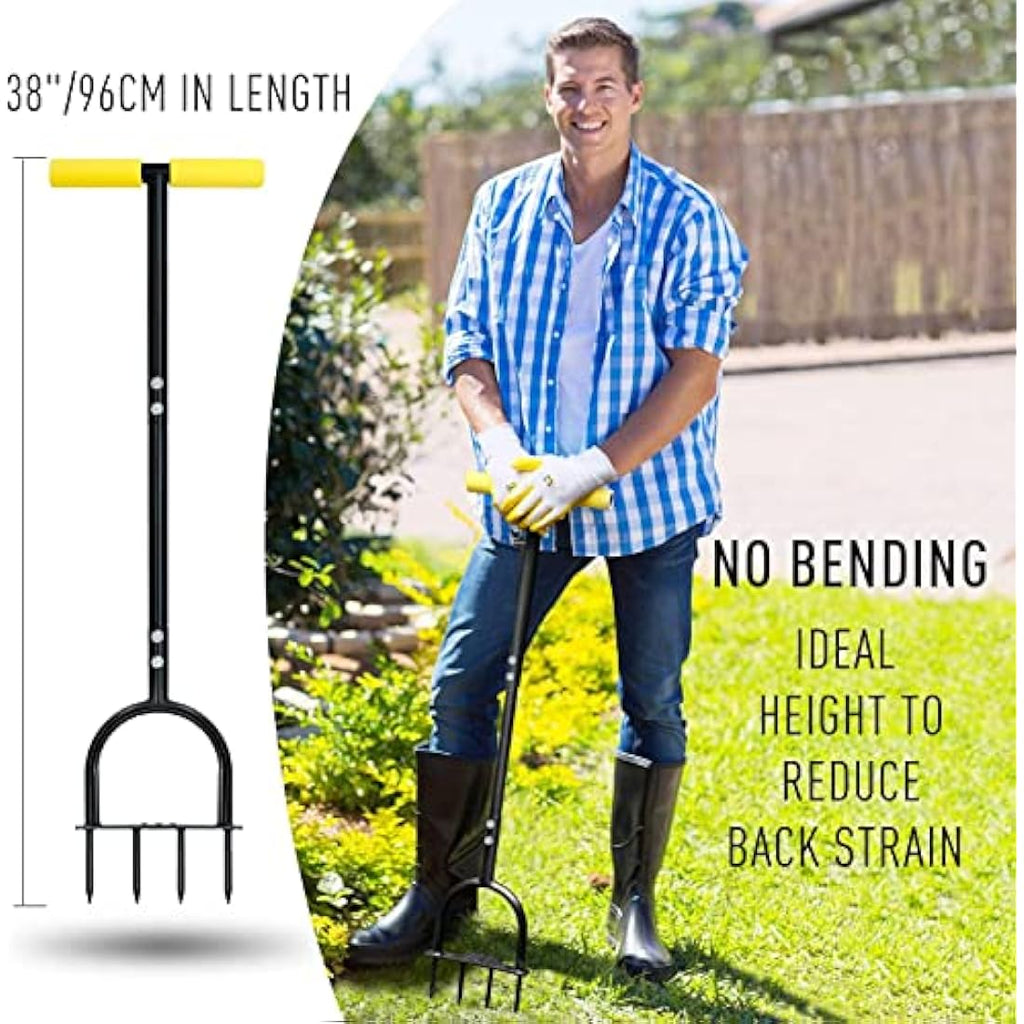 Colwelt Lawn Spike Aerator | 4 Steel Spikes Manual Garden Tool, 96cm
