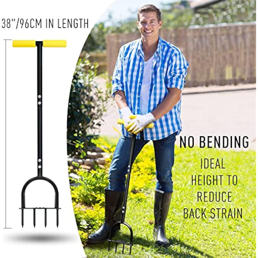 Colwelt Lawn Spike Aerator | 4 Steel Spikes Manual Garden Tool, 96cm