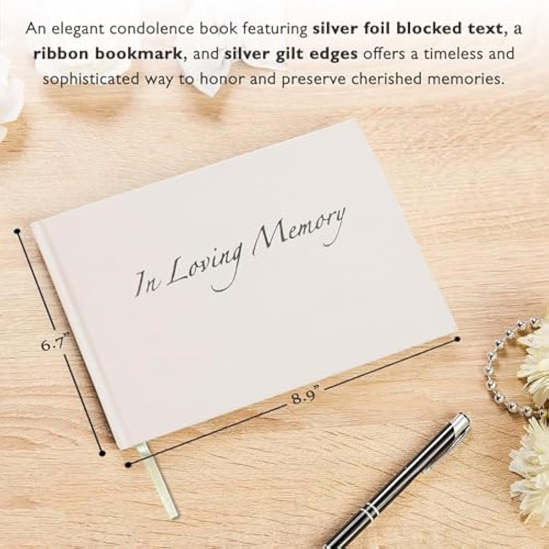 Memorial Guest Book – White Hardcover Condolence Book