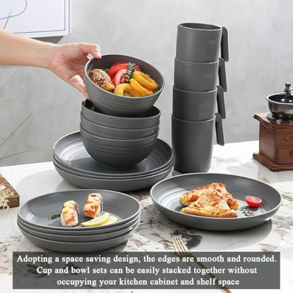 Kyraton 32-Piece Plastic Dinnerware Set | Unbreakable Camping Dishes for 8