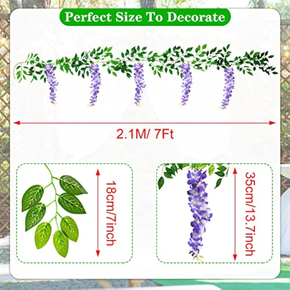 MOTONG Artificial Wisteria Vines – 2 Pcs 7ft Fake Flower Garland (Purple)