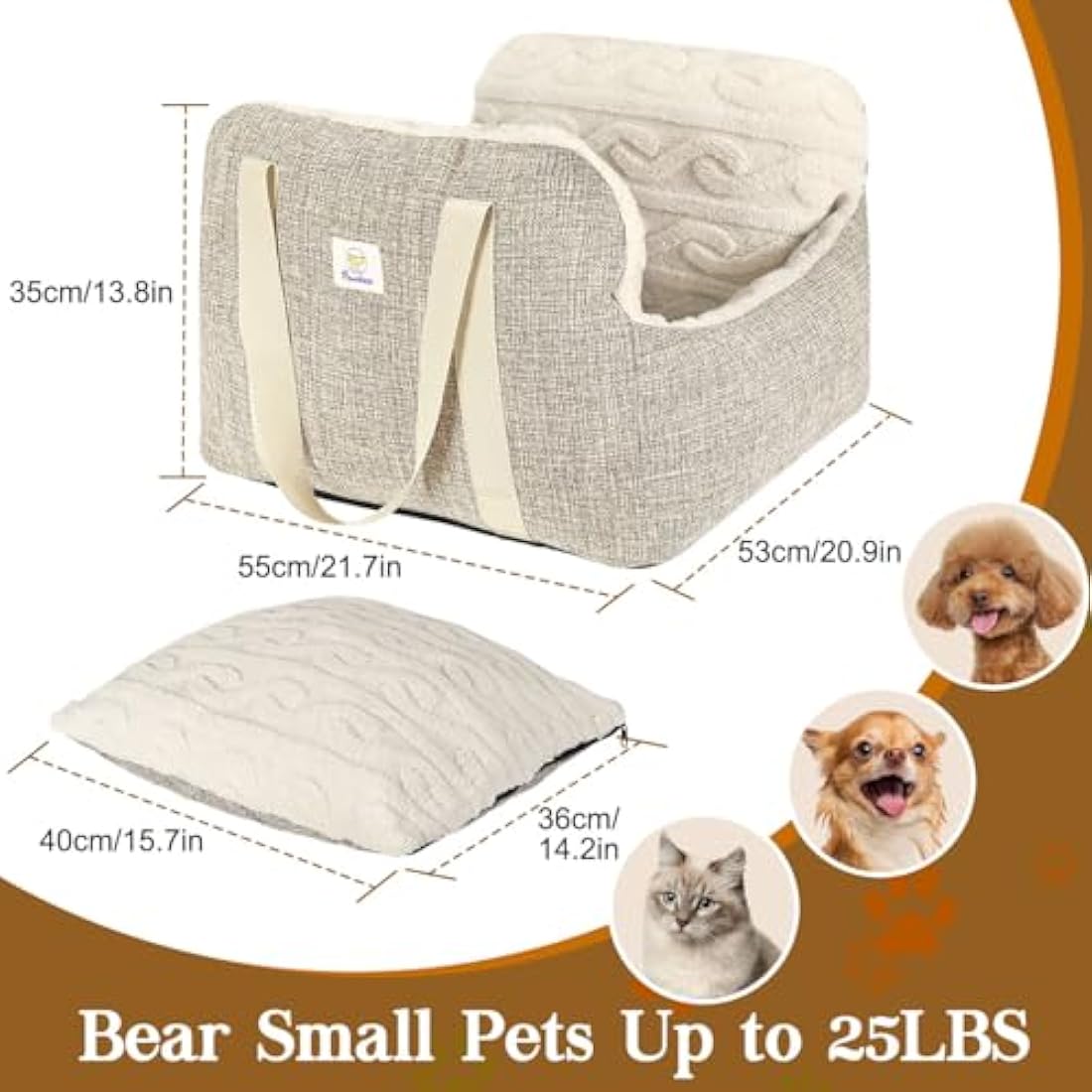 Pawaboo Small Dog Booster Car Seat | Waterproof Travel Bed up to 25lbs