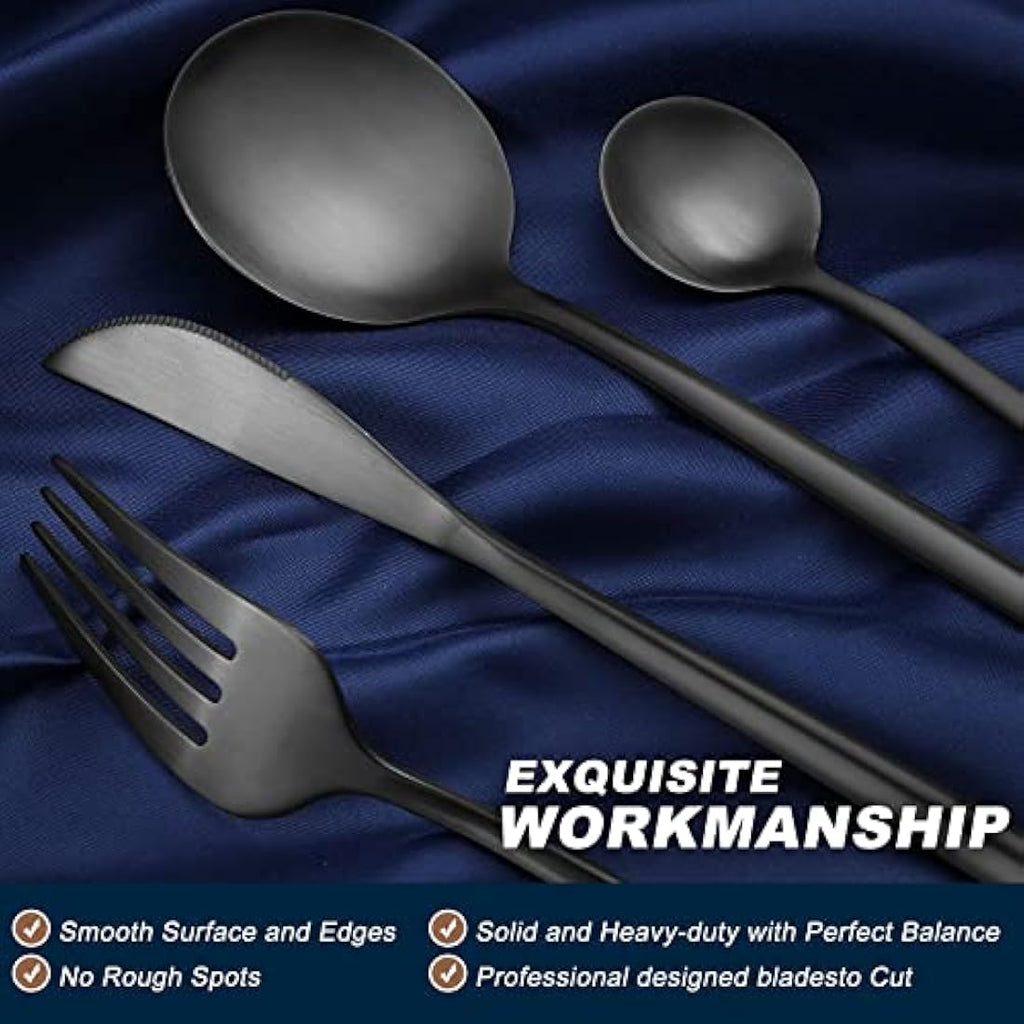 Bestdin Matte Black Cutlery Set | 32-Piece Stainless Steel Service for 8
