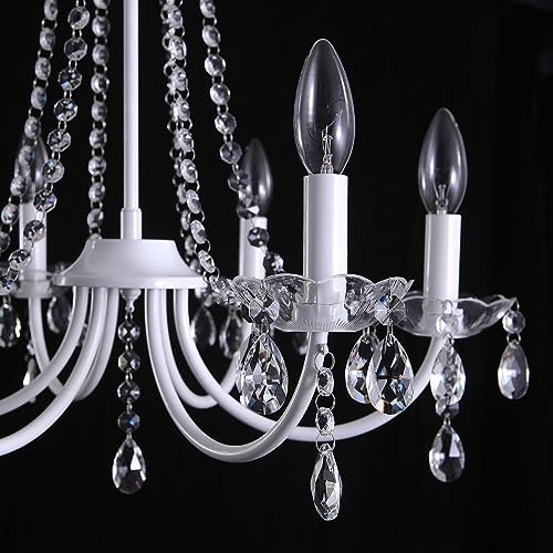 ASHUAQI Modern Crystal Chandelier | 6-Light White Metal Pendant Light