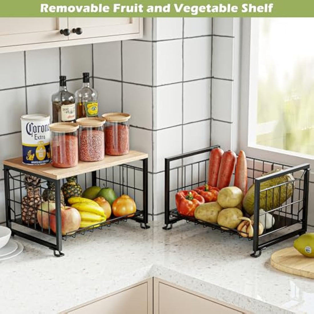 UMDONX 2-Tier Fruit Rack – Stackable Wire Vegetable Storage Basket, Black