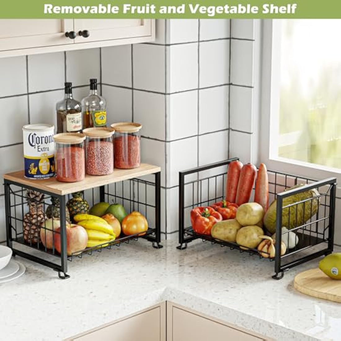 UMDONX 2-Tier Fruit Rack – Stackable Wire Vegetable Storage Basket, Black