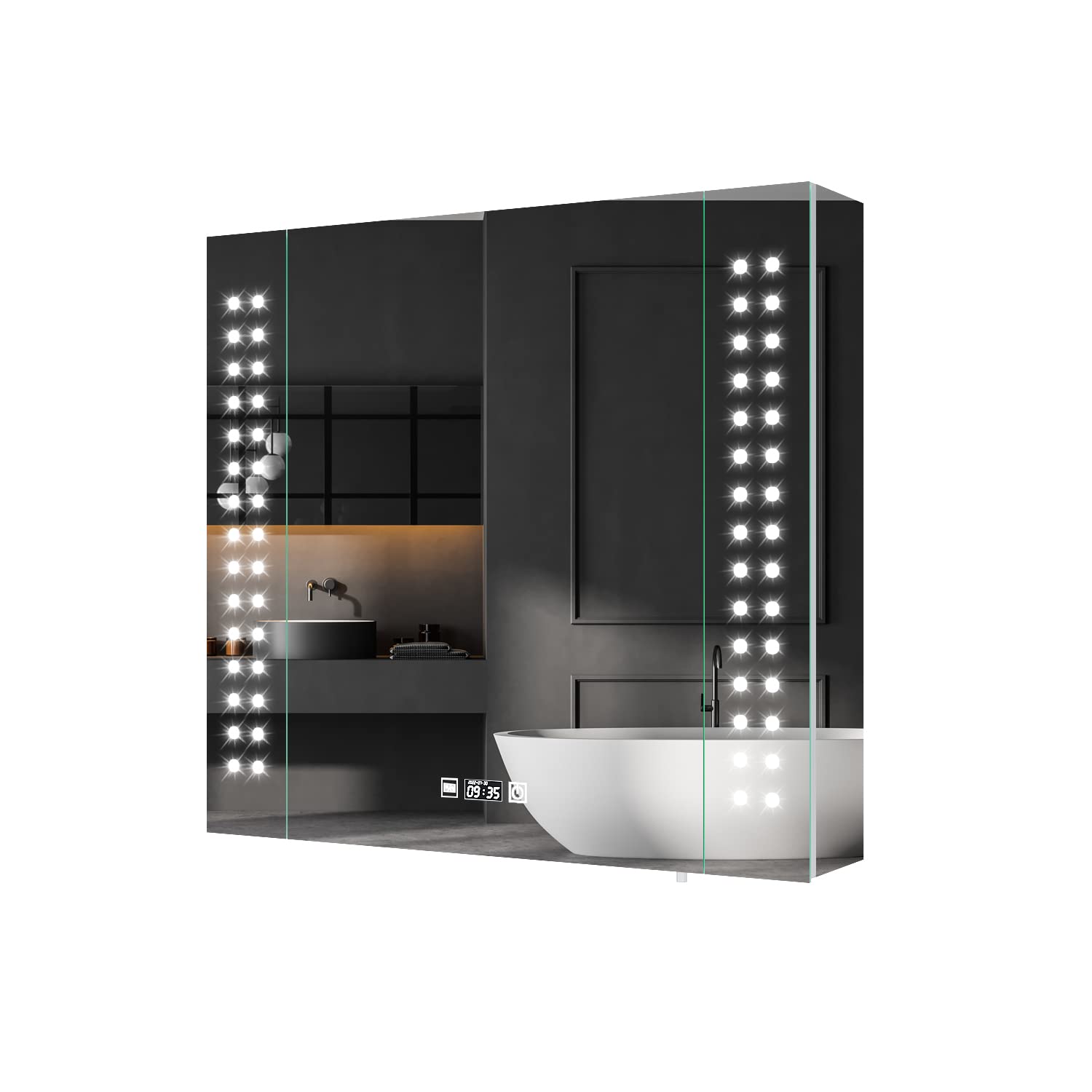 Jolof Store LED Bathroom Mirror Cabinet – Stainless Steel with Shaver Socket