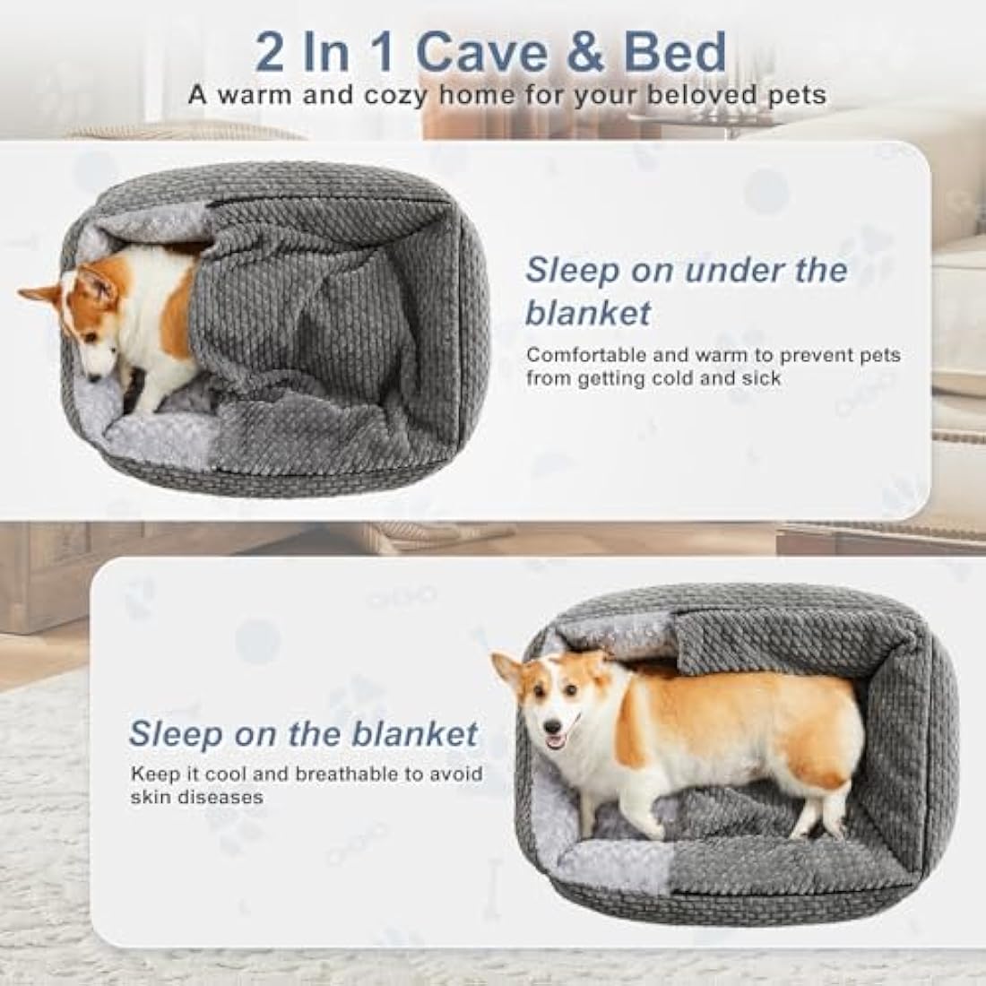 Heymamba Extra Large Hooded Dog Cave Bed – Orthopedic Grey Rose Fluff