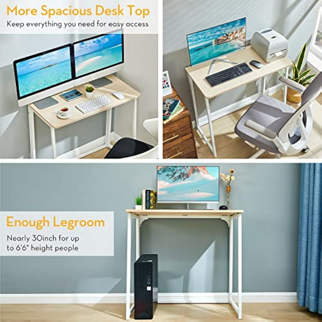 Folding Desk – 80cm Small Space Saving Computer Table, Oak