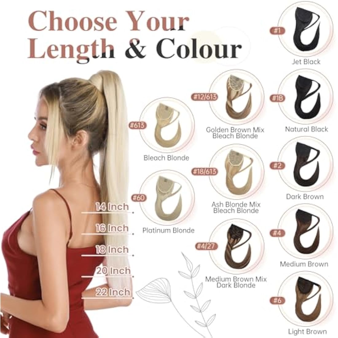 Elailite Remy Human Hair Ponytail Extension | Wrap Around – 14 Inch