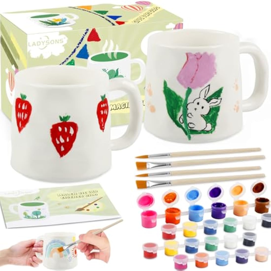DIY Paint Your Own Mug Set - 2 Pack Ceramic Pottery Kit
