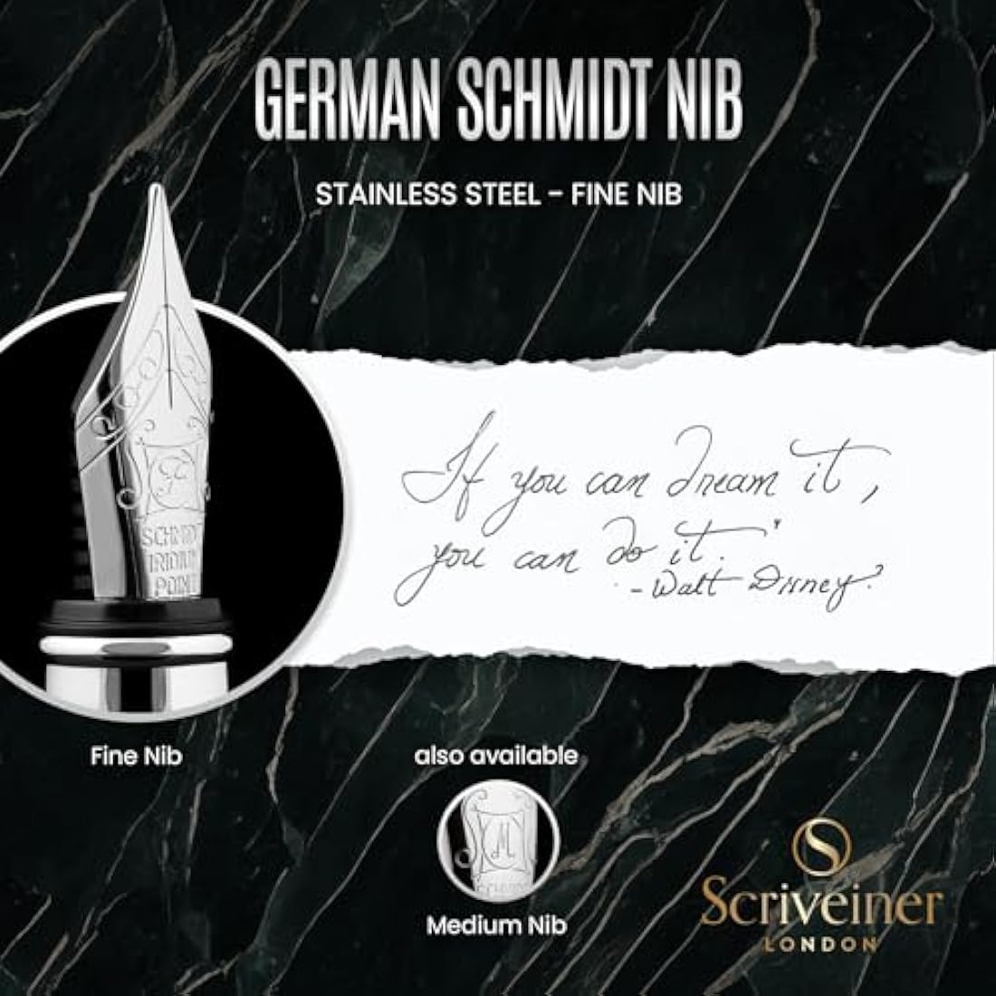Luxury Fountain Pen – Black Green with Fine Schmidt Nib