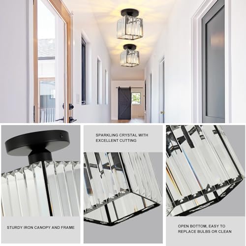 FORCOSO K9 Crystal Ceiling Light – 2-Pack Black Semi-Flush Chandelier