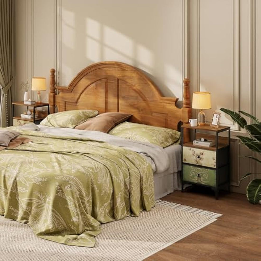 LYNCOHOME Bedside Tables Set of 2 | 2-Drawer Metal Nightstand