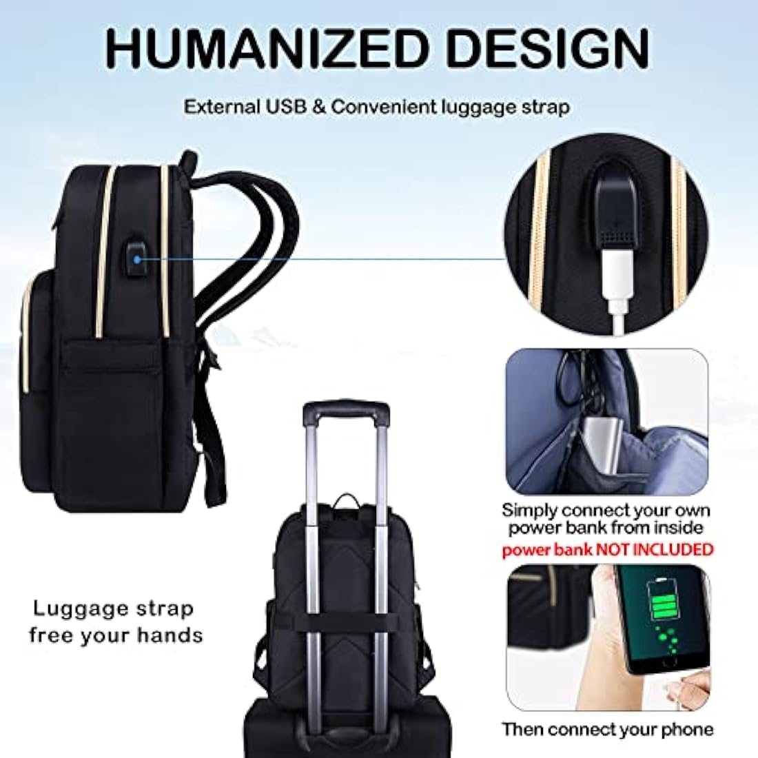 VANKEAN 15.6 Inch Laptop Backpack | Waterproof Travel Bag with USB Port