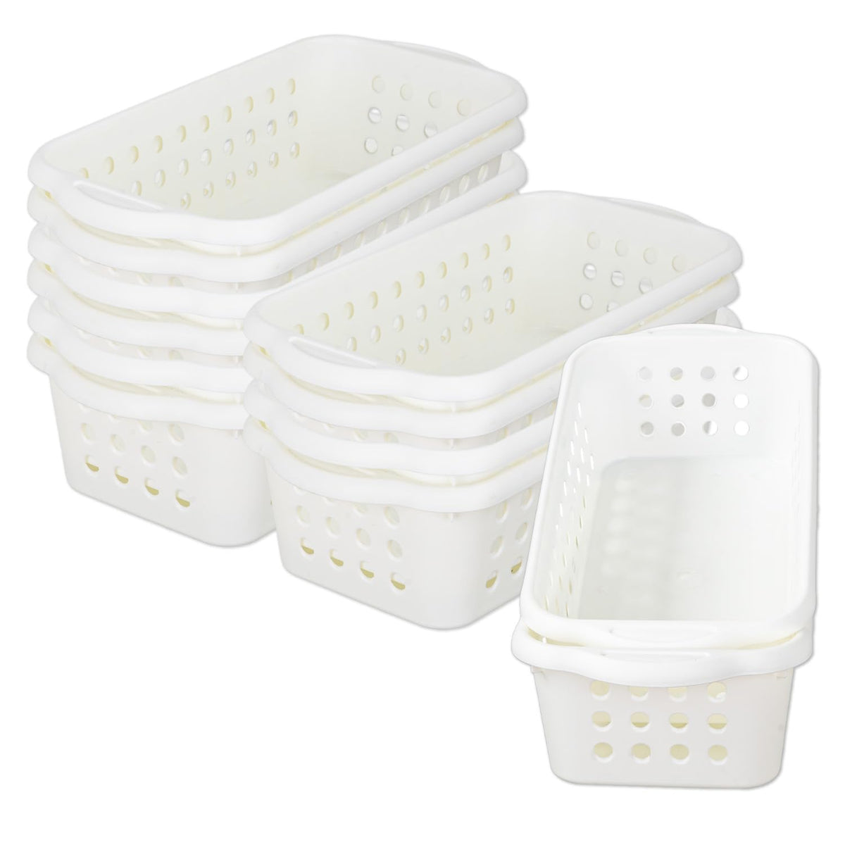 Cetomo Plastic Storage Baskets with Handle, Storage Boxes, Shelf Basket Organizer with Hole, Open Top Storage Bin for Shelves Home Kitchen Office