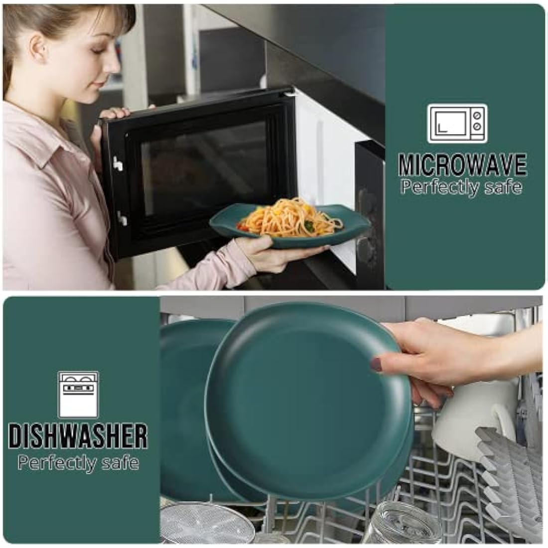 Greentainer 16pc Unbreakable Plastic Dinnerware Set – Microwave Safe Green