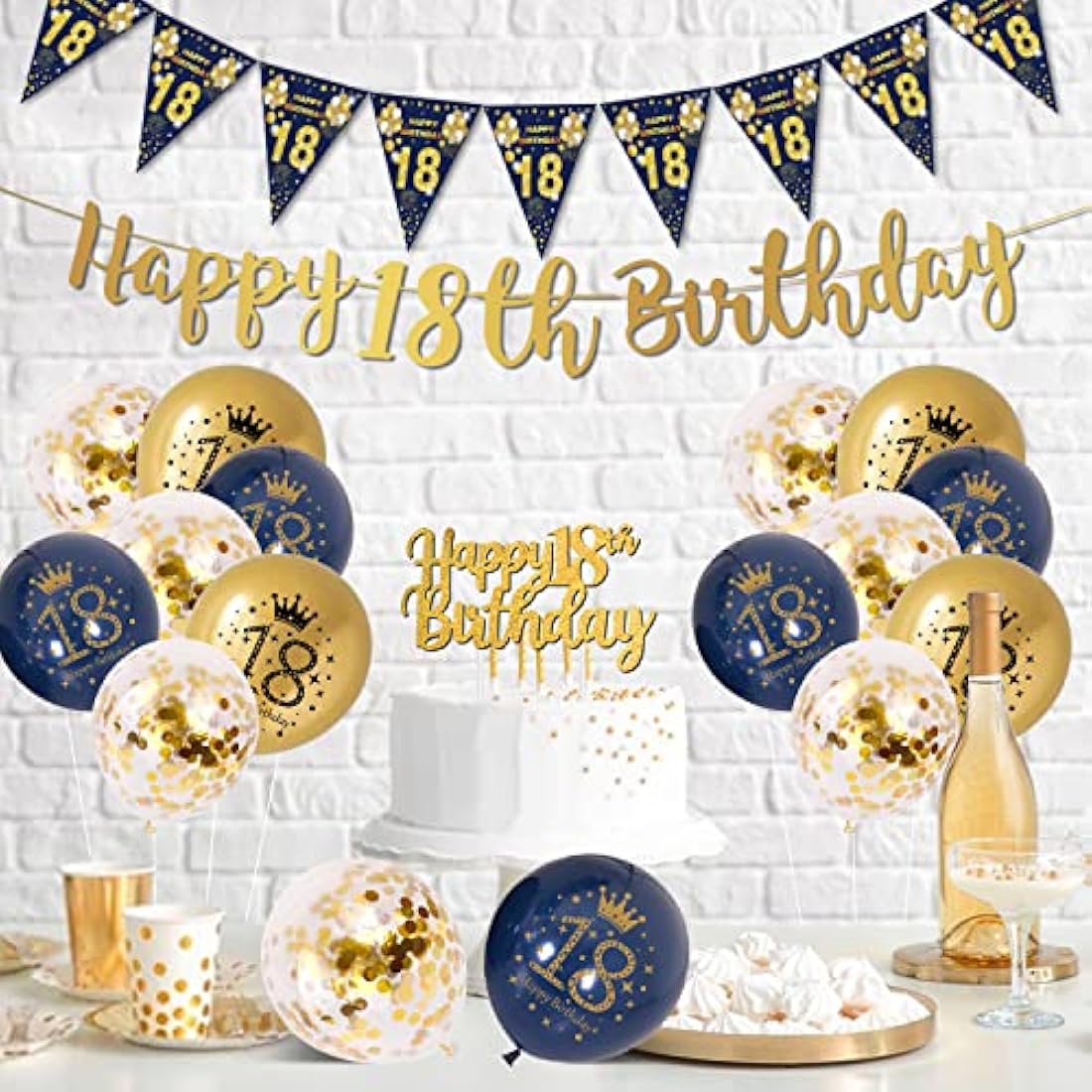 Jolof Store 18th Birthday Decorations – Navy Blue and Gold Balloon Kit