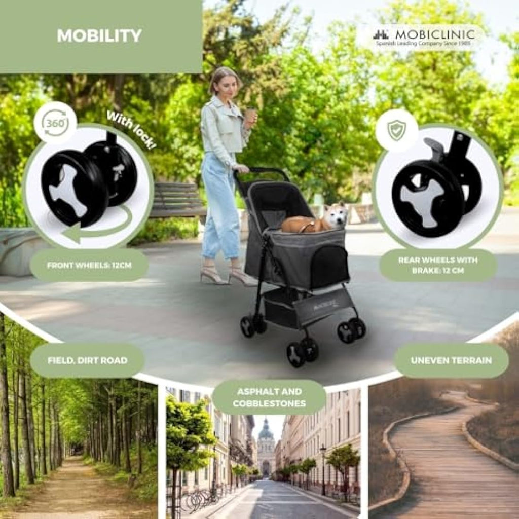 Mobiclinic Zuma Foldable Dog Pram - 15kg Pet Stroller with 360° Wheels