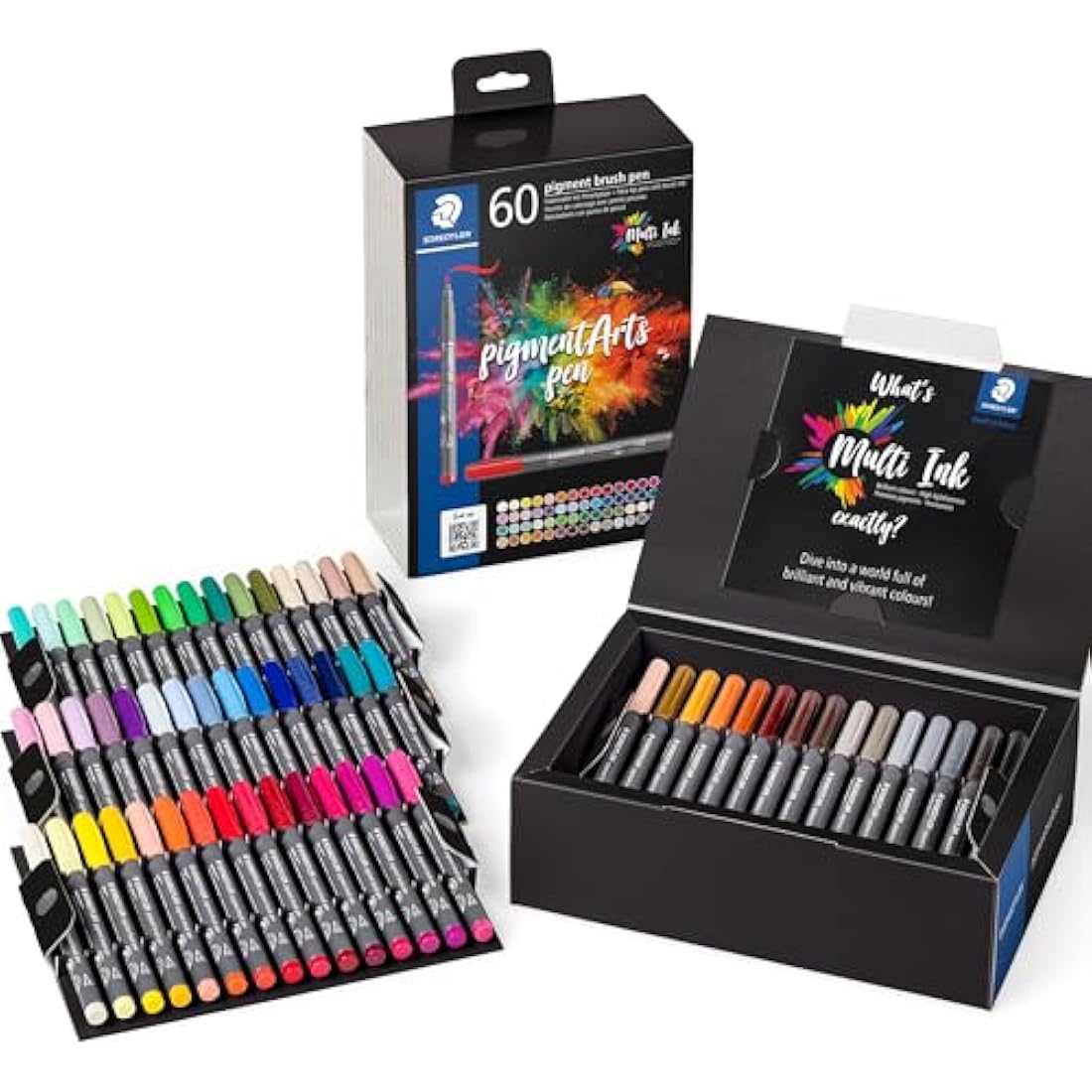 STAEDTLER Pigment Arts Brush Pen – Assorted Multi Ink Colors, Pack of 60