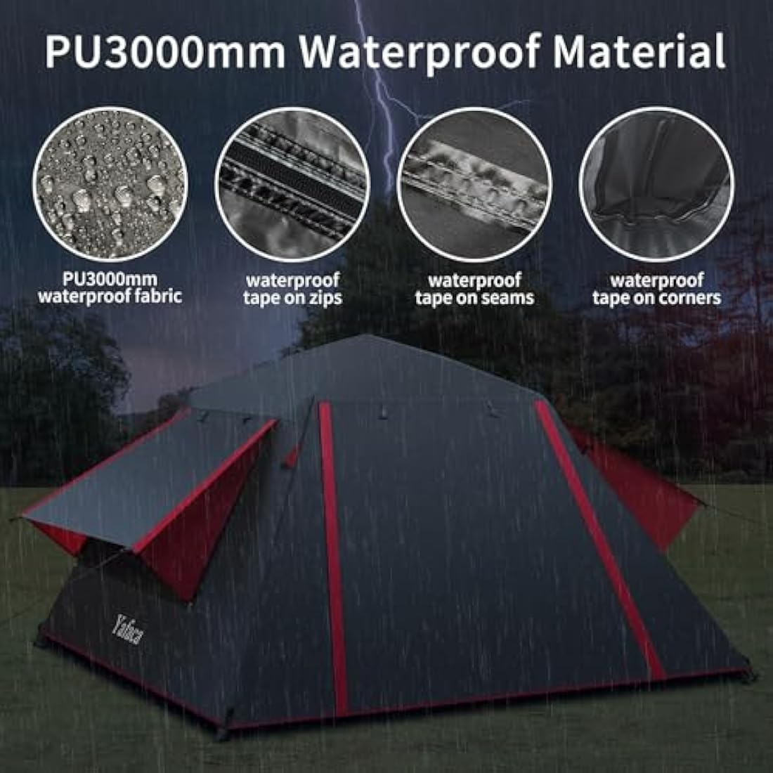 Yafaca 3-Person Pop Up Camping Tent – Waterproof Automatic Dome Shelter