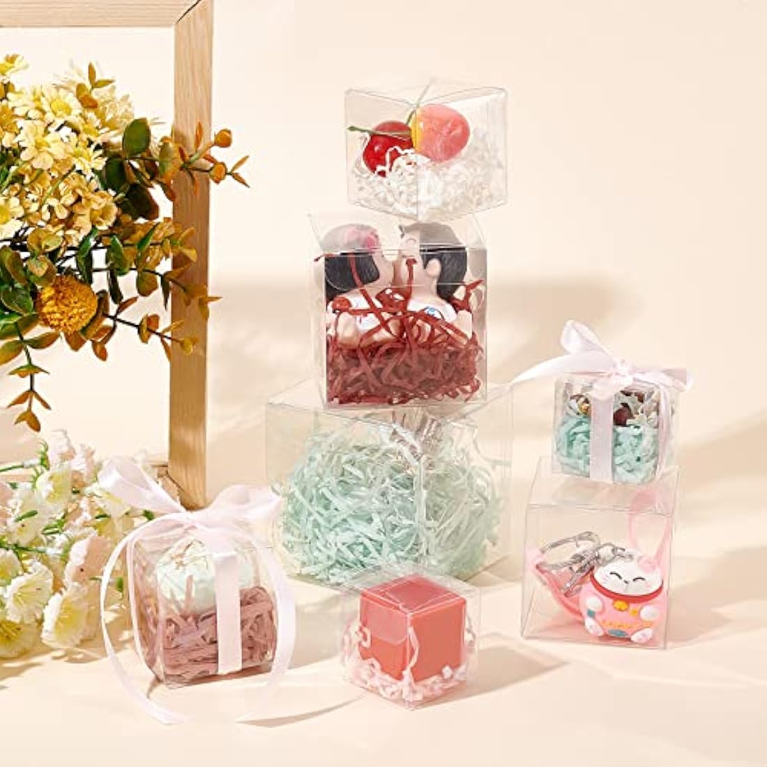 BENECREAT 50PCS Clear PVC Cube Gift Boxes | 7x7x7cm Wedding Favor Boxes