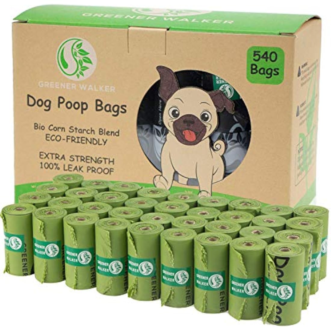Greener Walker Biodegradable Dog Poo Bags – 540 Extra Thick Leak Proof Bags