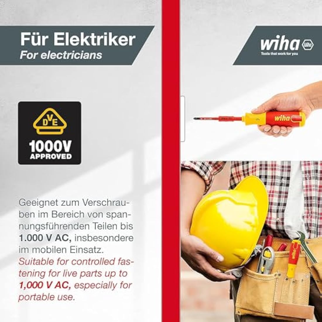 Wiha LiftUp Electric Insulated Bit Holder – VDE Certified Red Screwdriver