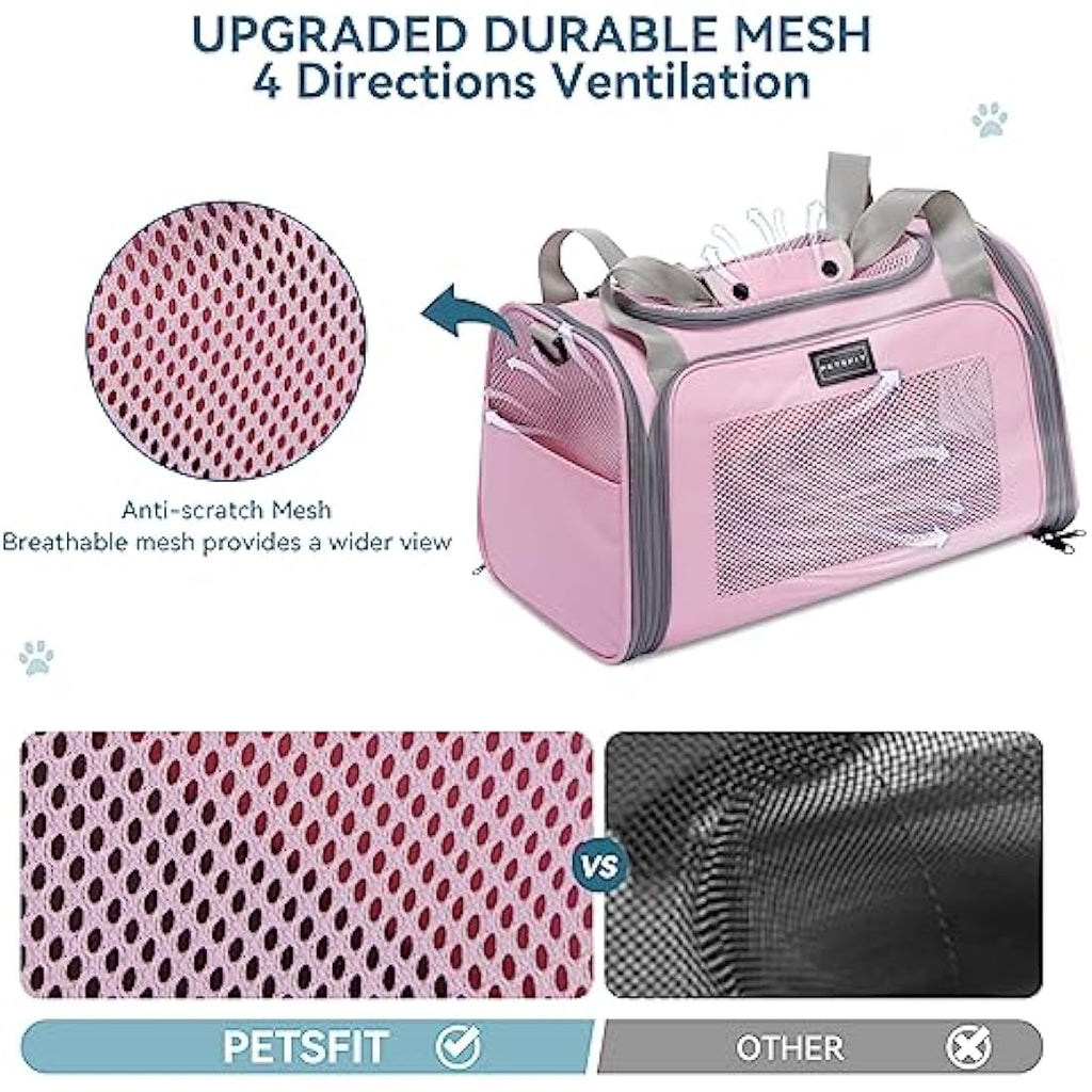 Petsfit Expandable Cat Carrier | Large Pet Travel Bag for Dogs - Pink